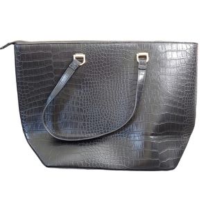 H&M Women's Black Faux Leather Alligator Print Tote Bag Handbag